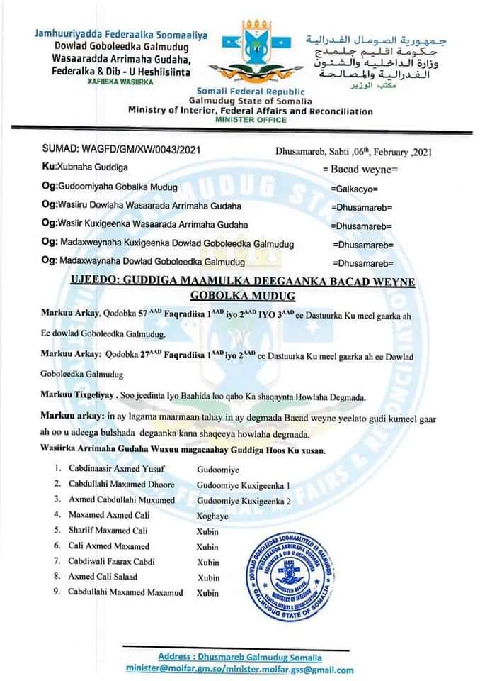 Deegaanka Bacaadweyne oo maamul cusub loo magacaabay