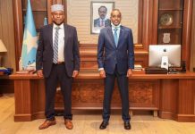 Prime Minister Rooble receives former Deputy PM Hussein Mohamed Aideed in his office