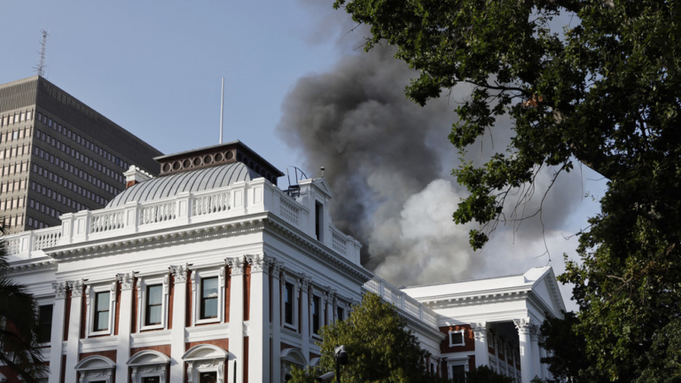 Flames seen from far as the National Assembly of South Africa burns