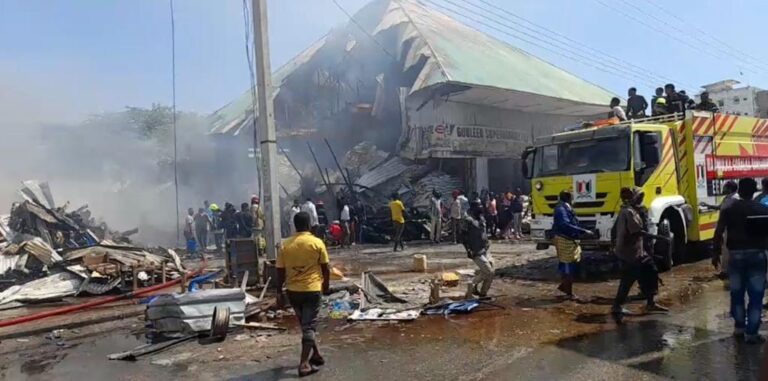 A fire broke out in a commercial market in Mogadishu