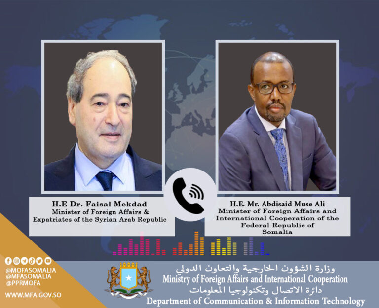 Minister of Foreign Affairs of Somalia speaks with Syrian Arab Republic Foreign Minister