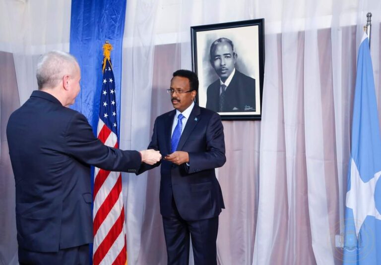 President Farmajo receives credentials from the newly appointed Ambassador of USA to Somalia